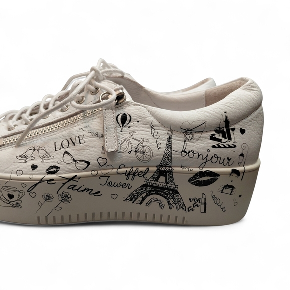 Rare Django & Juliette Wolak White Leather Paris Graphic Platform Sneakers EU 38